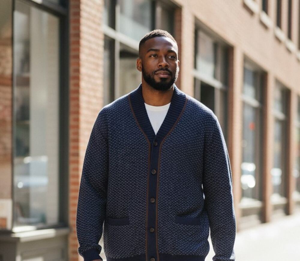 Tasso Elba Cardigan Sweater Mens XL Blue Knit Pockets Grandpa Core